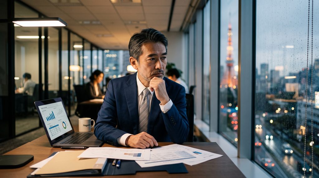 デスクで考え込む50代管理職のイメージ